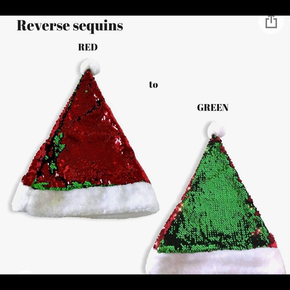 Santa Hat with White Trim - Red and Green Sequined Santa Claus Hat